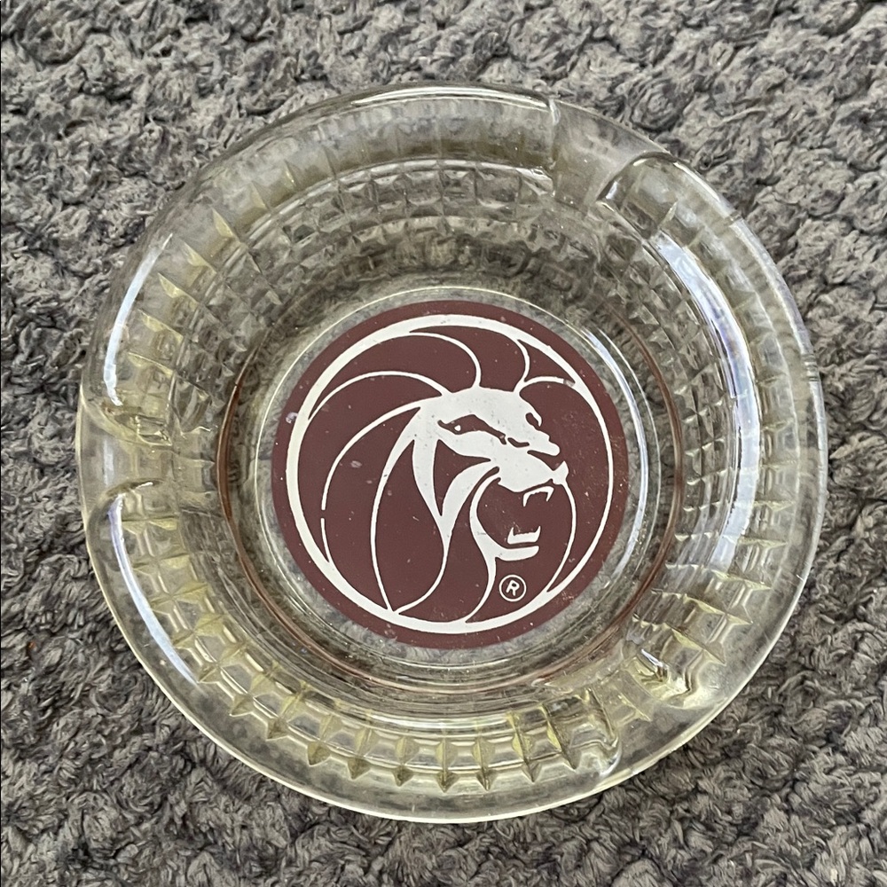 Clear Glass Ashtray with MGM Lion Logo Hotel and Casino Las Vegas
